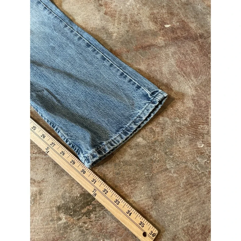 VTG‎ Levi's 514 Slim Straight Leg Leather Patch Light Blue Denim 38W x 30L *